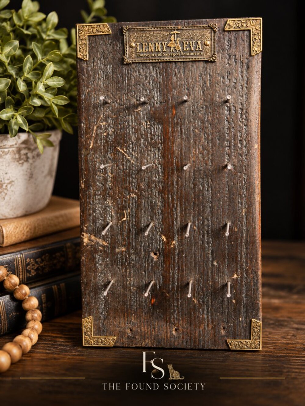 Lenny & Eva Rustic Wood Jewelry Display Holder Stand Brass Boho Vintage Style